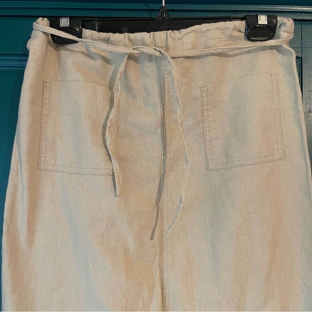 Y2K Linen Blend Cargo Long Skirt w slits - draw string waist sz XS - Picture 3 of 5
